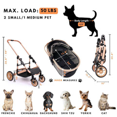 Premium Light Travel Stroller for Small/Medium Dogs, Cats and Pets 3-in-1